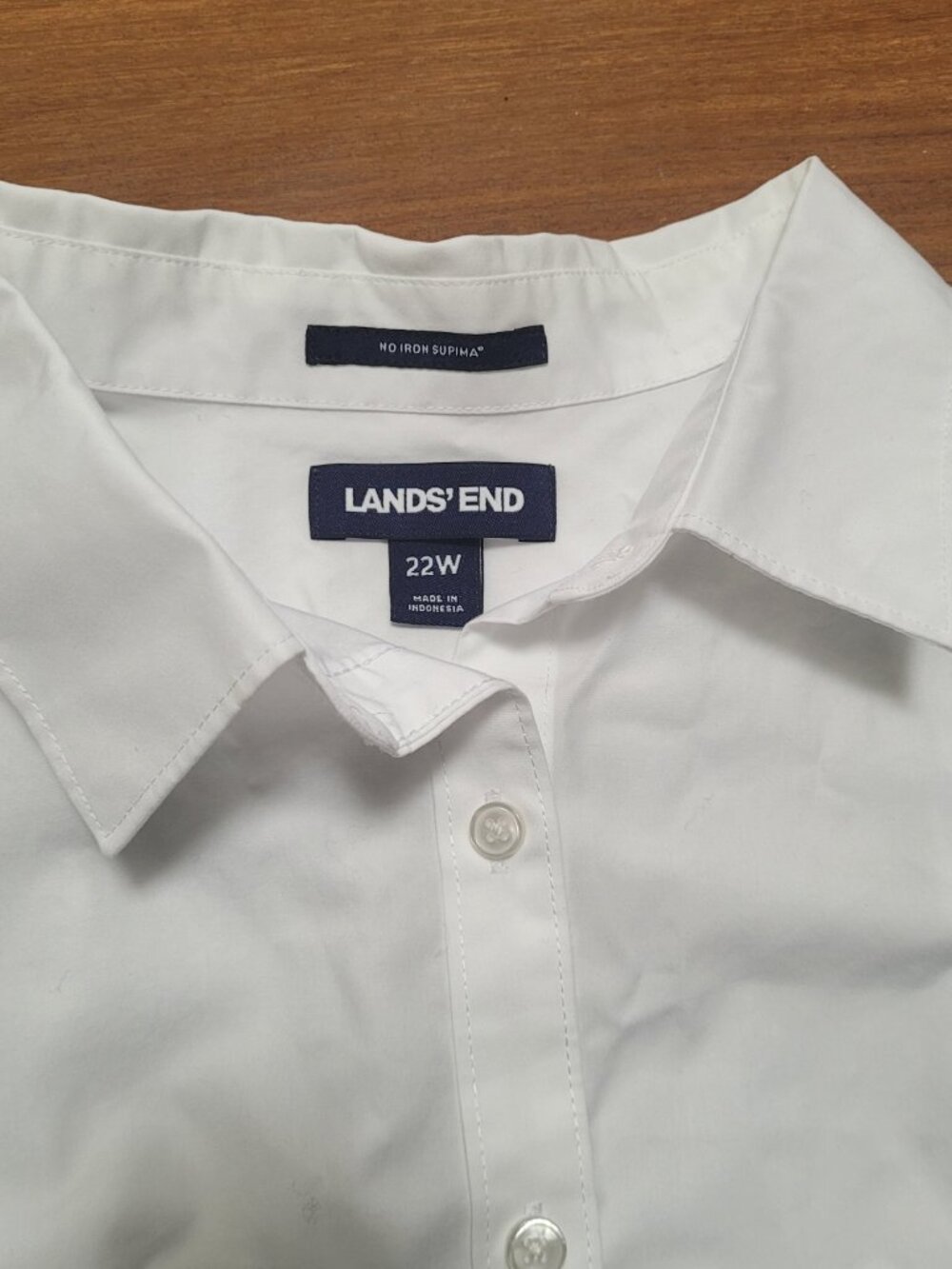 Lands End White Shirt Button Up Office Supima Cotton 22W Long Sleeves Collar - Picture 2 of 9
